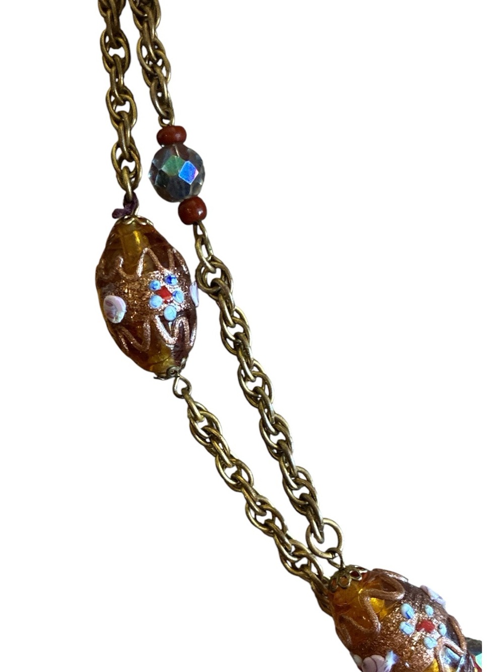 Gold-Tone Necklace with Amber Wedding Cake Glass Beads - Picture 2 of 3